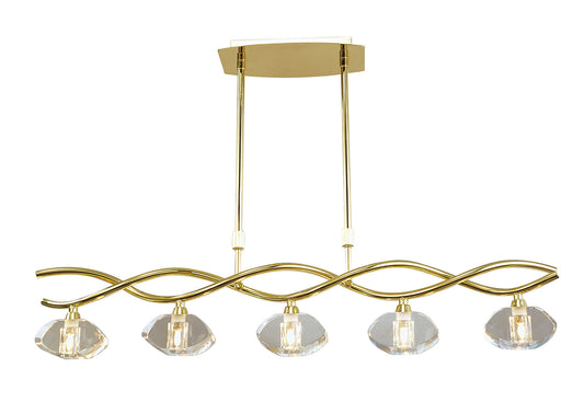 Alfa Linear Pendant 5 Light G9, Polished Brass by Mantra