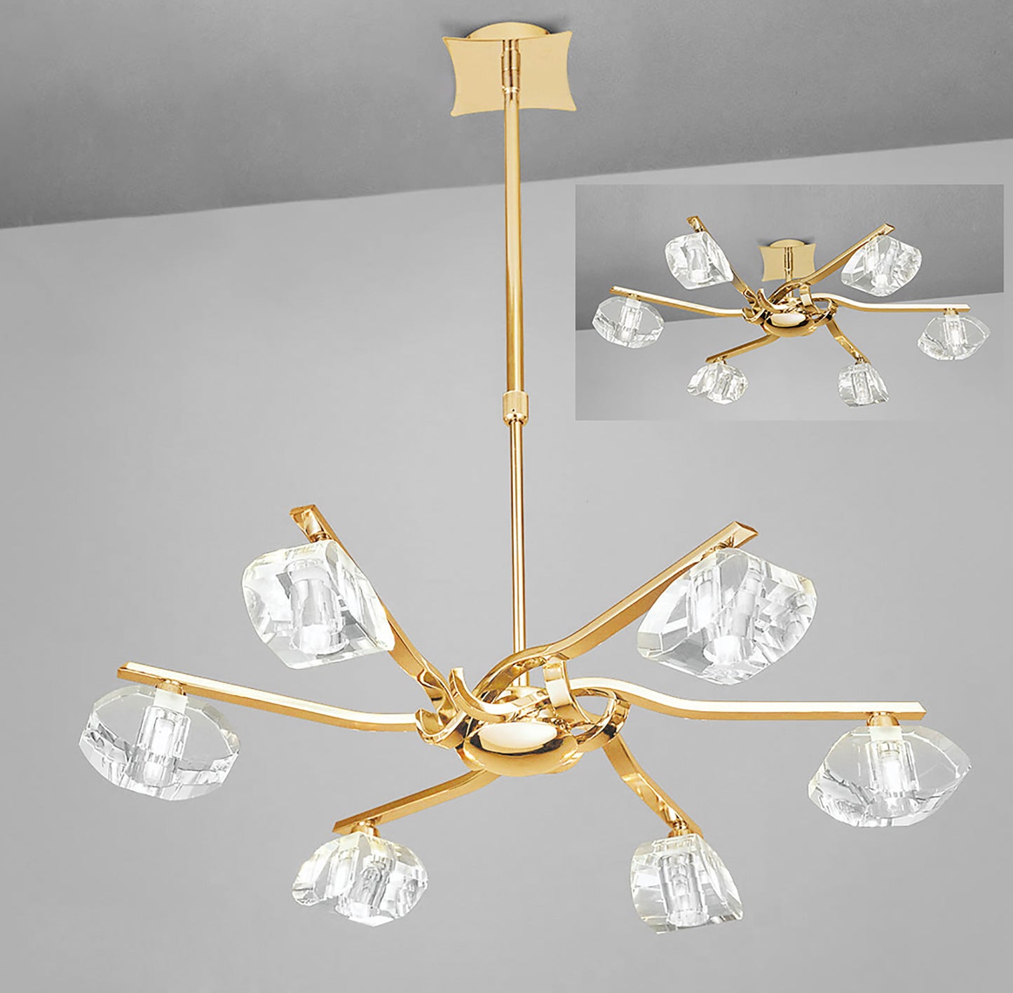 Alfa Telescopic Convertible To Semi Flush 6 Light G9, French Gold by Mantra