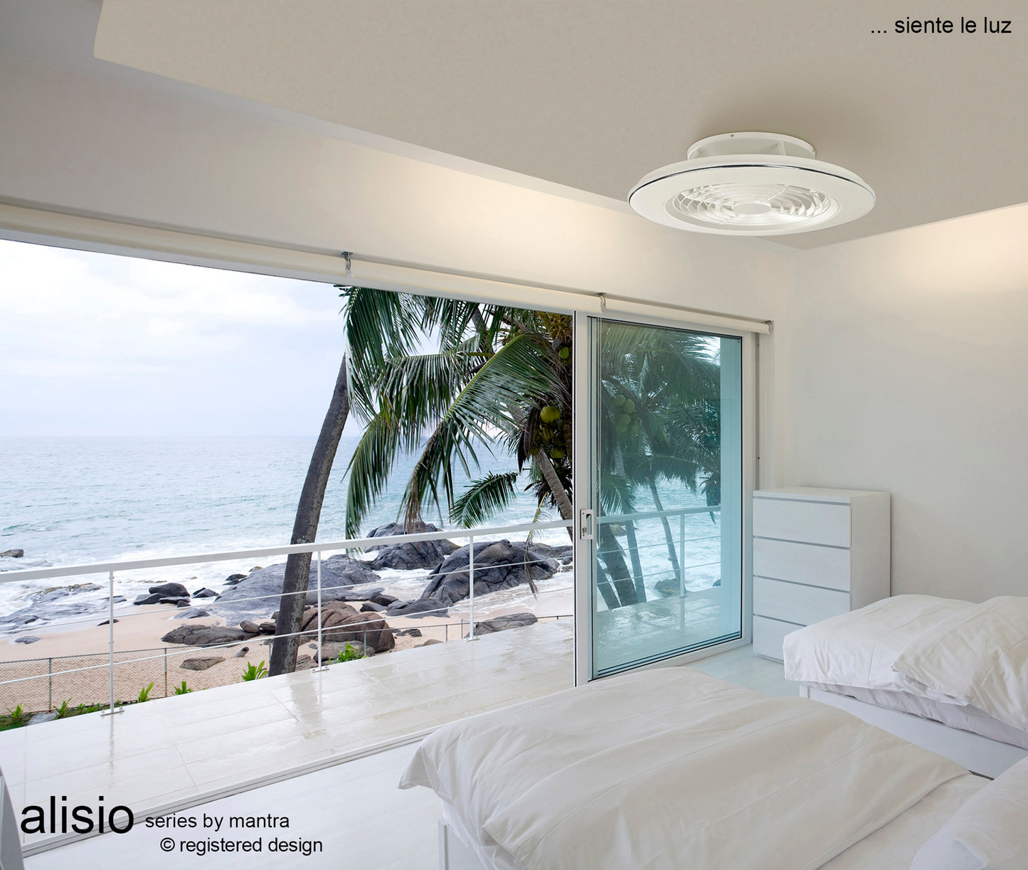 Alisio 70W LED Dimmable Ceiling Light With Built-In 35W DC Reversible Fan, Chrome/Grey Finish c/w Remote Control and APP Control, 4900lm by Mantra