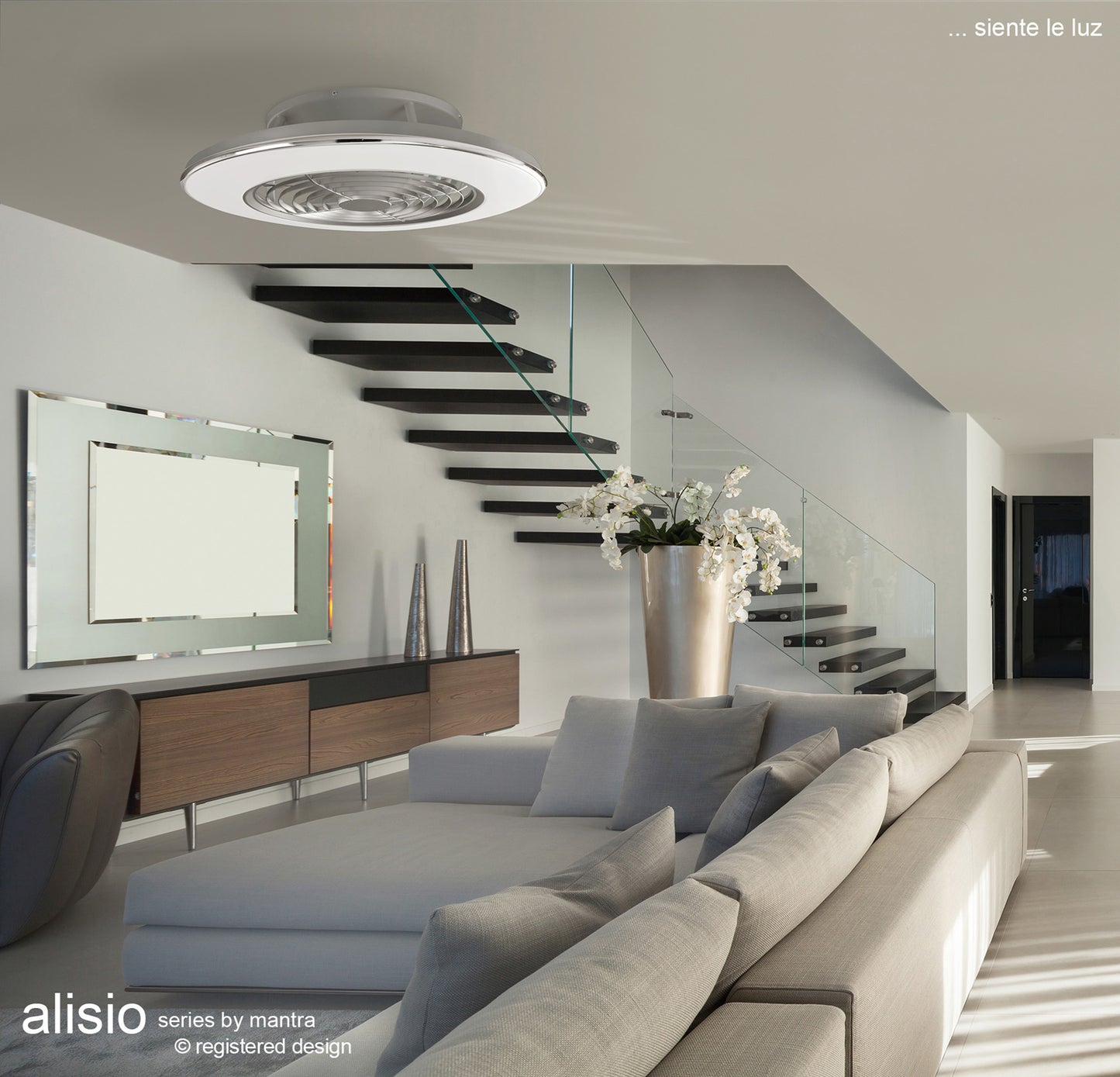 Alisio 70W LED Dimmable Ceiling Light With Built-In 35W DC Reversible Fan, White Finish c/w Remote Control and APP Control, 4900lm, White by Mantra