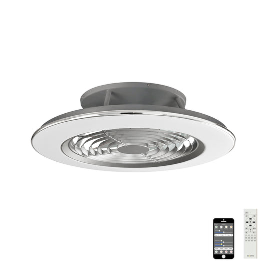 Alisio 70W LED Dimmable Ceiling Light With Built-In 35W DC Reversible Fan, Chrome/Grey Finish c/w Remote Control and APP Control, 4900lm by Mantra