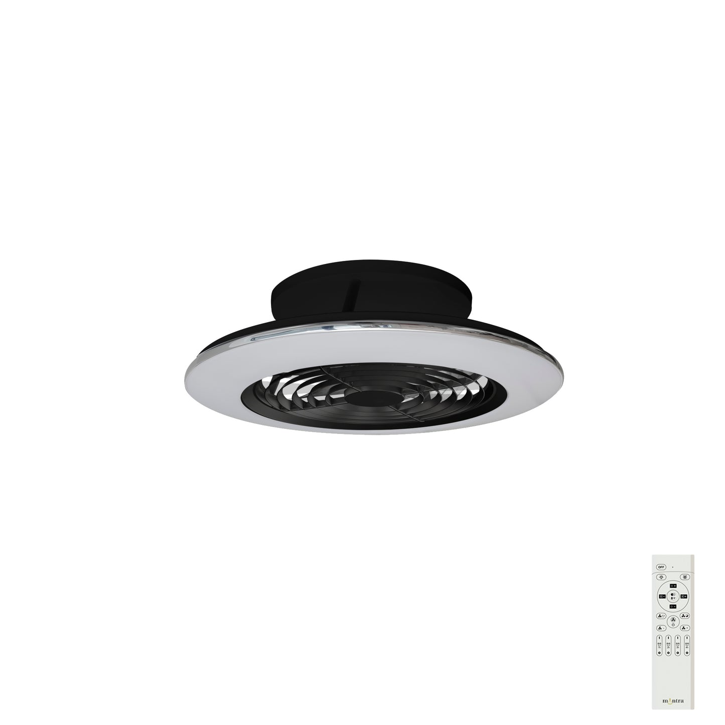 Alisio Mini 70W LED Dimmable Ceiling Light With Built-In 30W DC Reversible Fan, Black Finish c/w Remote Control, 4900lm by Mantra