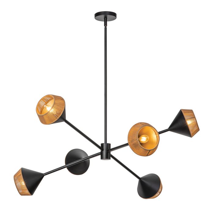 Daphne 6 lt Chandelier - Matte Black & Natural