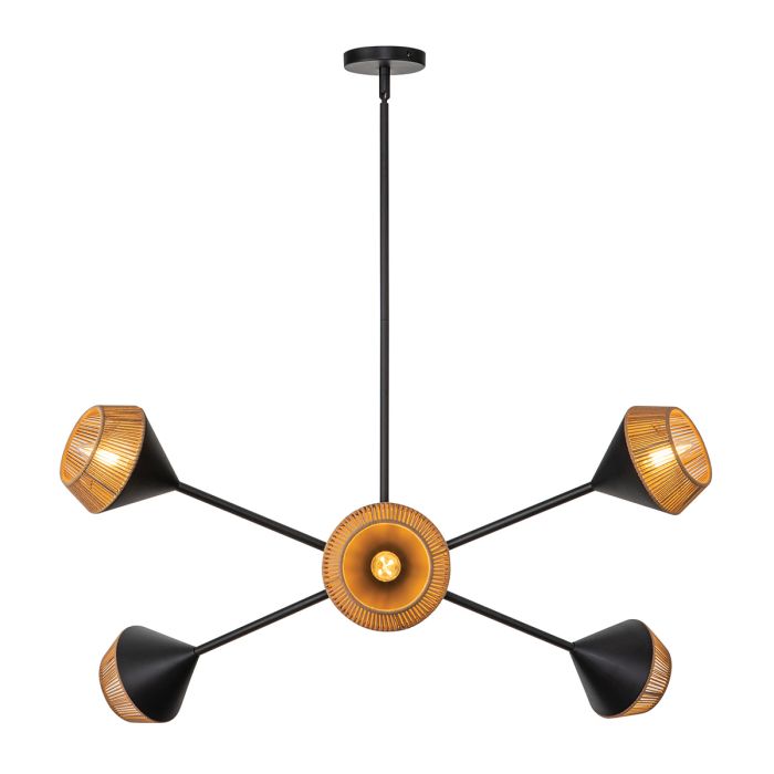 Daphne 6 lt Chandelier - Matte Black & Natural