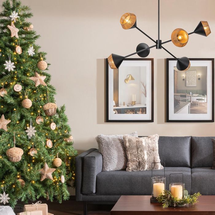 Daphne 6 lt Chandelier - Matte Black & Natural