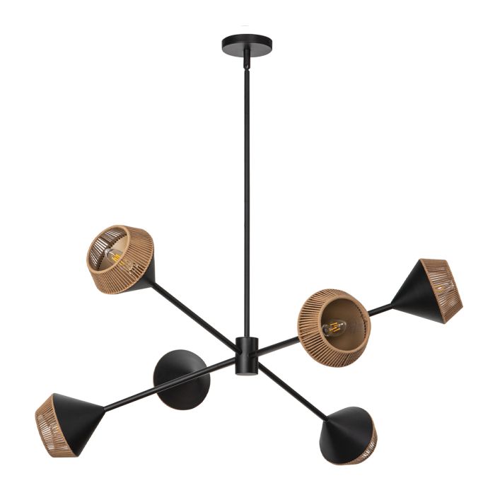 Daphne 6 lt Chandelier - Matte Black & Natural