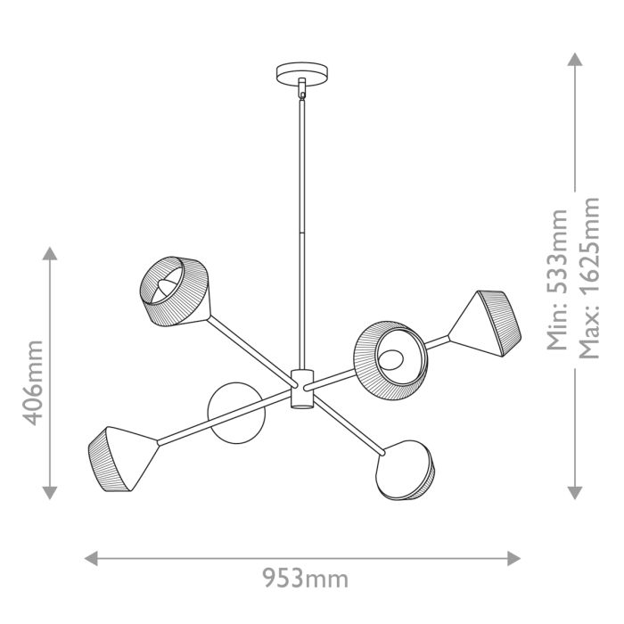 Daphne 6 lt Chandelier - Matte Black & Natural