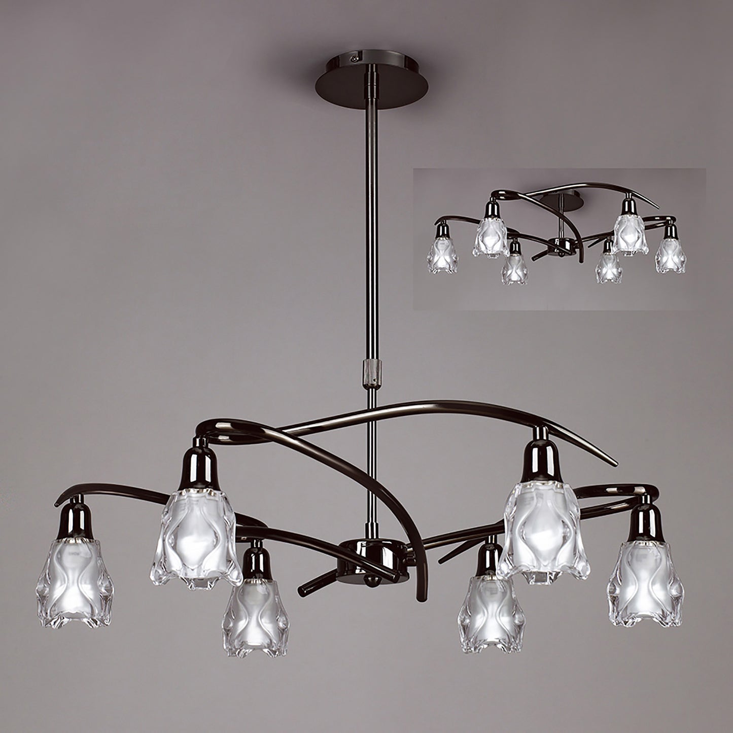 Amel Telescopic Convertible To Semi Flush 6 Light L1/SGU10, Black Chrome, CFL Lamps INCLUDED by Mantra