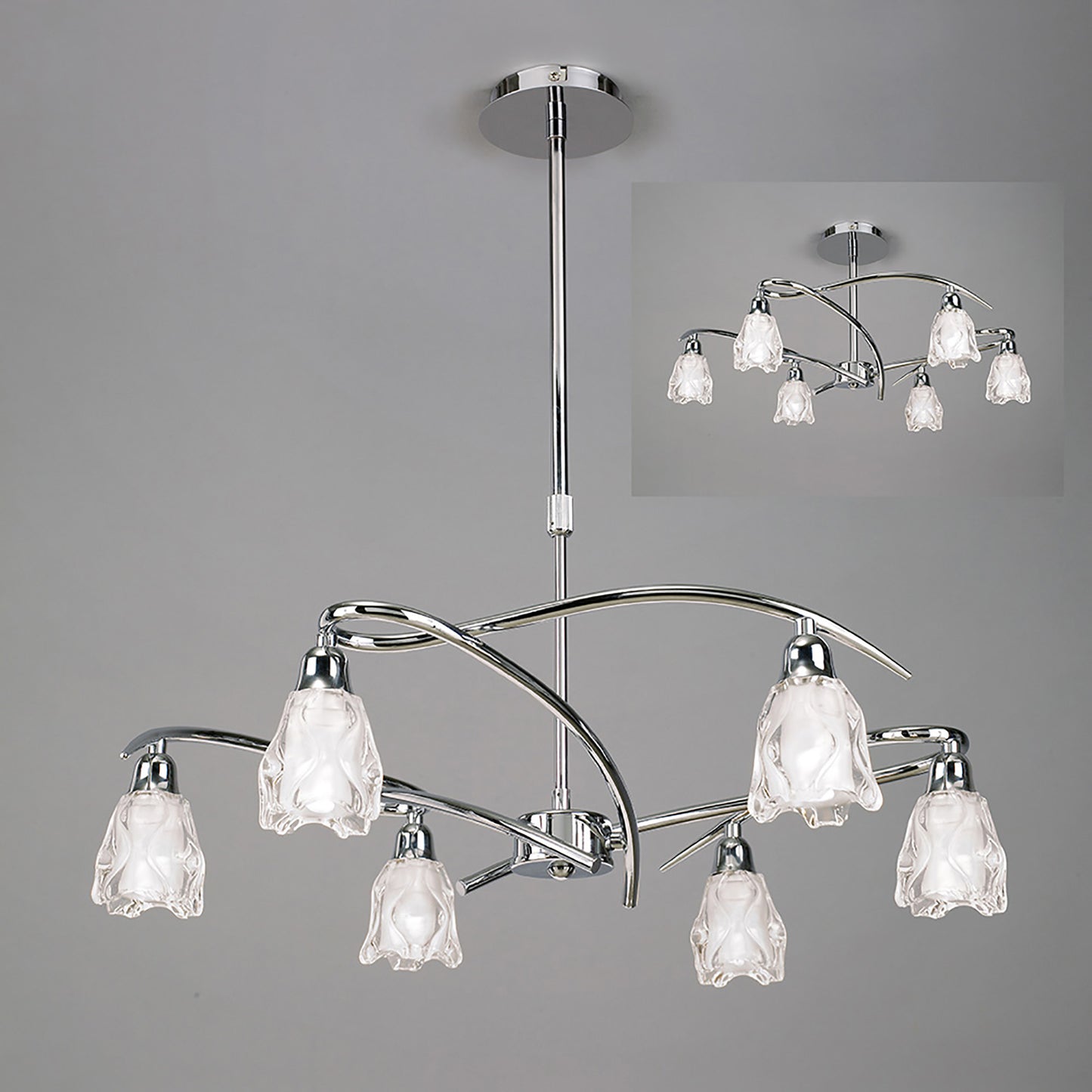 Amel Telescopic Convertible To Semi Flush 6 Light L1/SGU10, Polished Chrome, CFL Lamps INCLUDED by Mantra