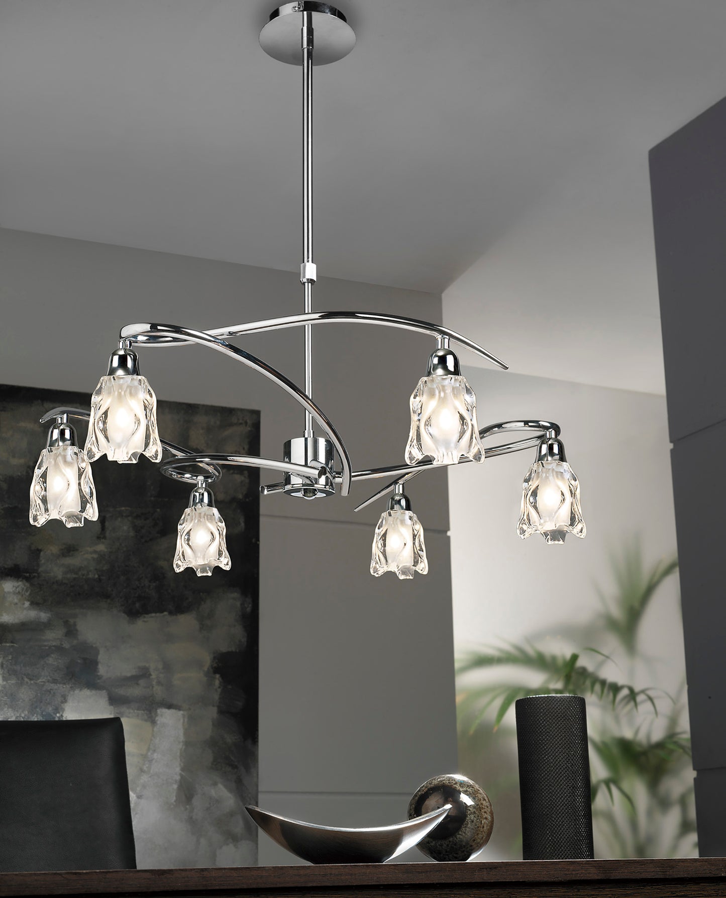 Amel Telescopic Convertible To Semi Flush 6 Light L1/SGU10, Polished Chrome, CFL Lamps INCLUDED by Mantra