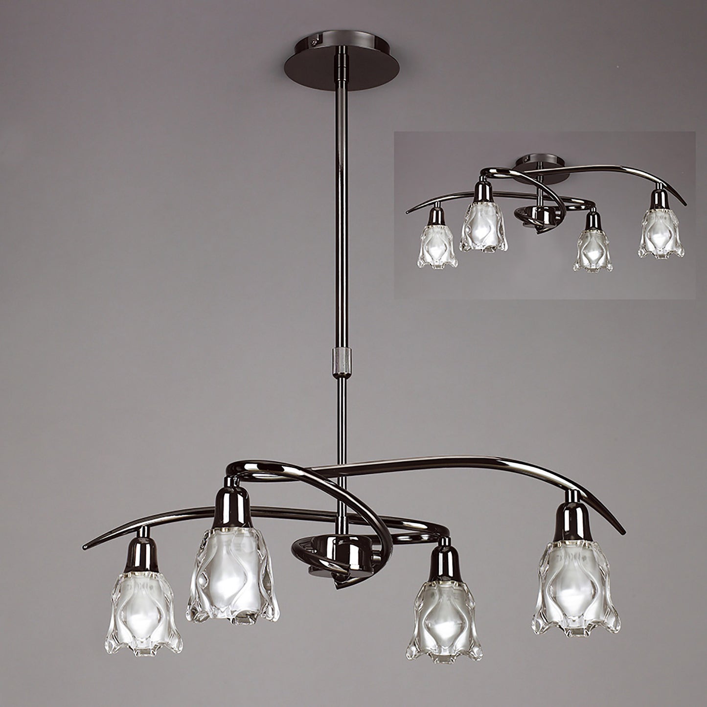 Amel Telescopic Convertible To Semi Flush 4 Light L1/SGU10, Black Chrome, CFL Lamps INCLUDED by Mantra