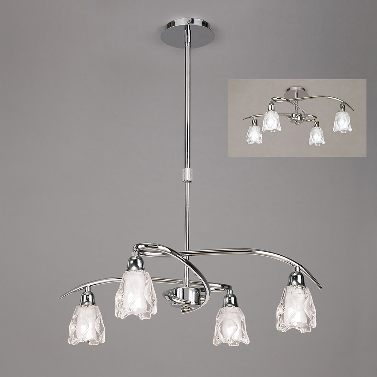 Amel Telescopic Convertible To Semi Flush 4 Light L1/SGU10, Polished Chrome, CFL Lamps INCLUDED by Mantra