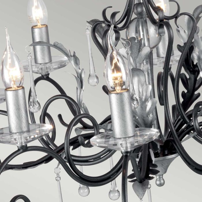 Amarilli 10 Light Chandelier - Black with Silver Patina