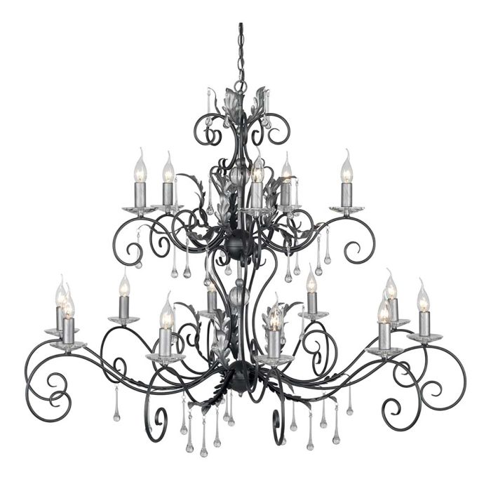 Amarilli 15 Light Chandelier - Black with Silver Patina