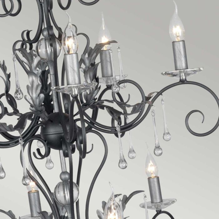 Amarilli 15 Light Chandelier - Black with Silver Patina