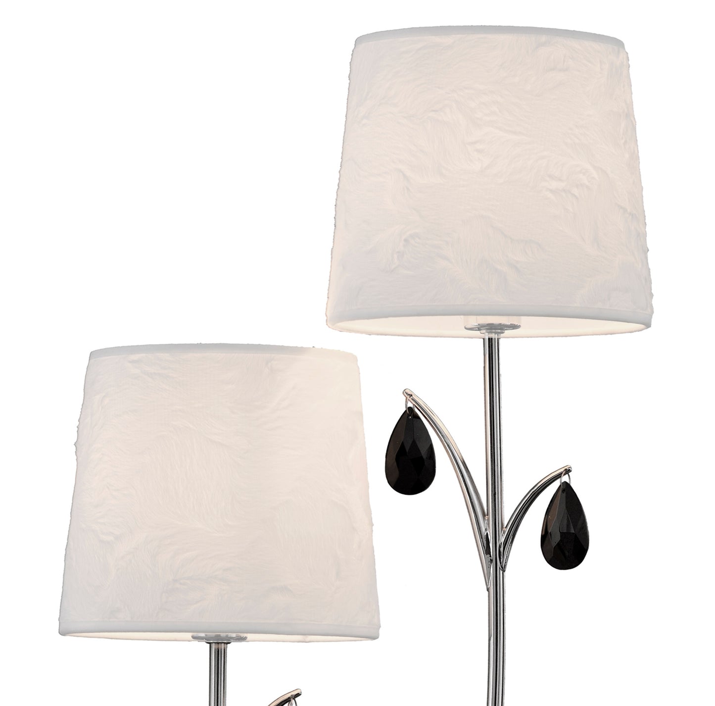 Andrea Wall Light, 2 x E14 (Max 20W), Polished Chrome, White Shades, Black Crystal Droplets by Mantra