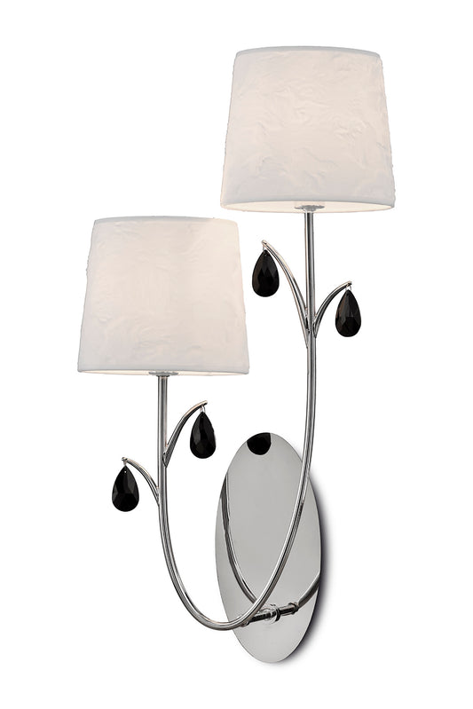 Andrea Wall Light, 2 x E14 (Max 20W), Polished Chrome, White Shades, Black Crystal Droplets by Mantra