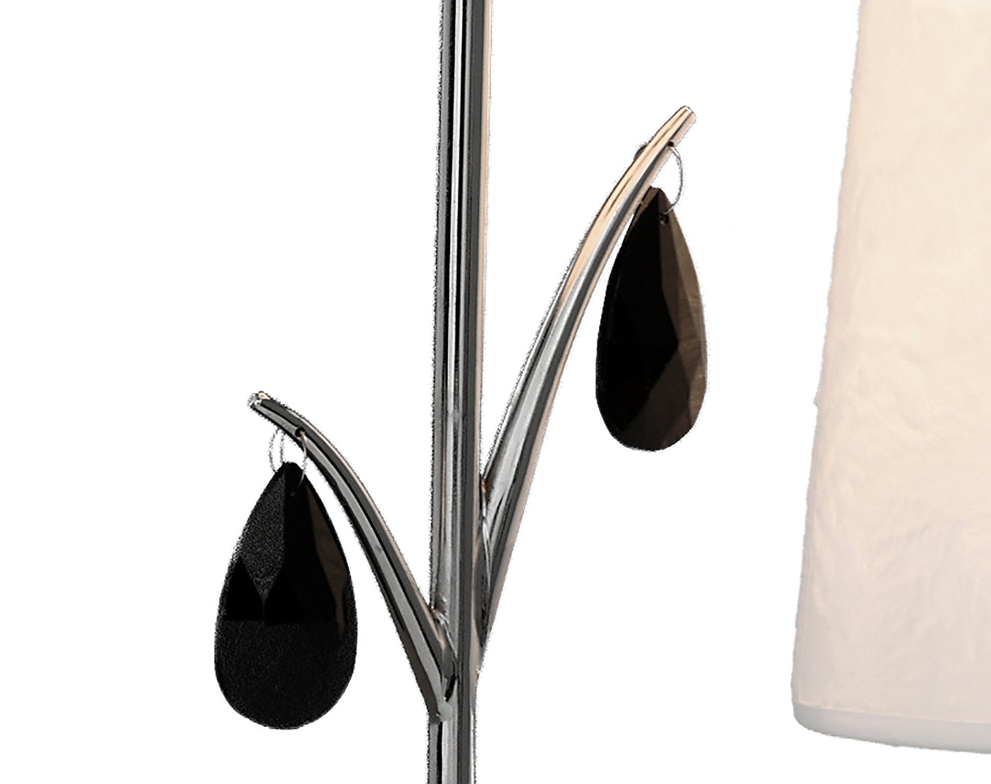 Andrea Table Lamp 63cm, 2 x E14 (Max 20W), Polished Chrome, White Shades, Black Crystal Droplets by Mantra