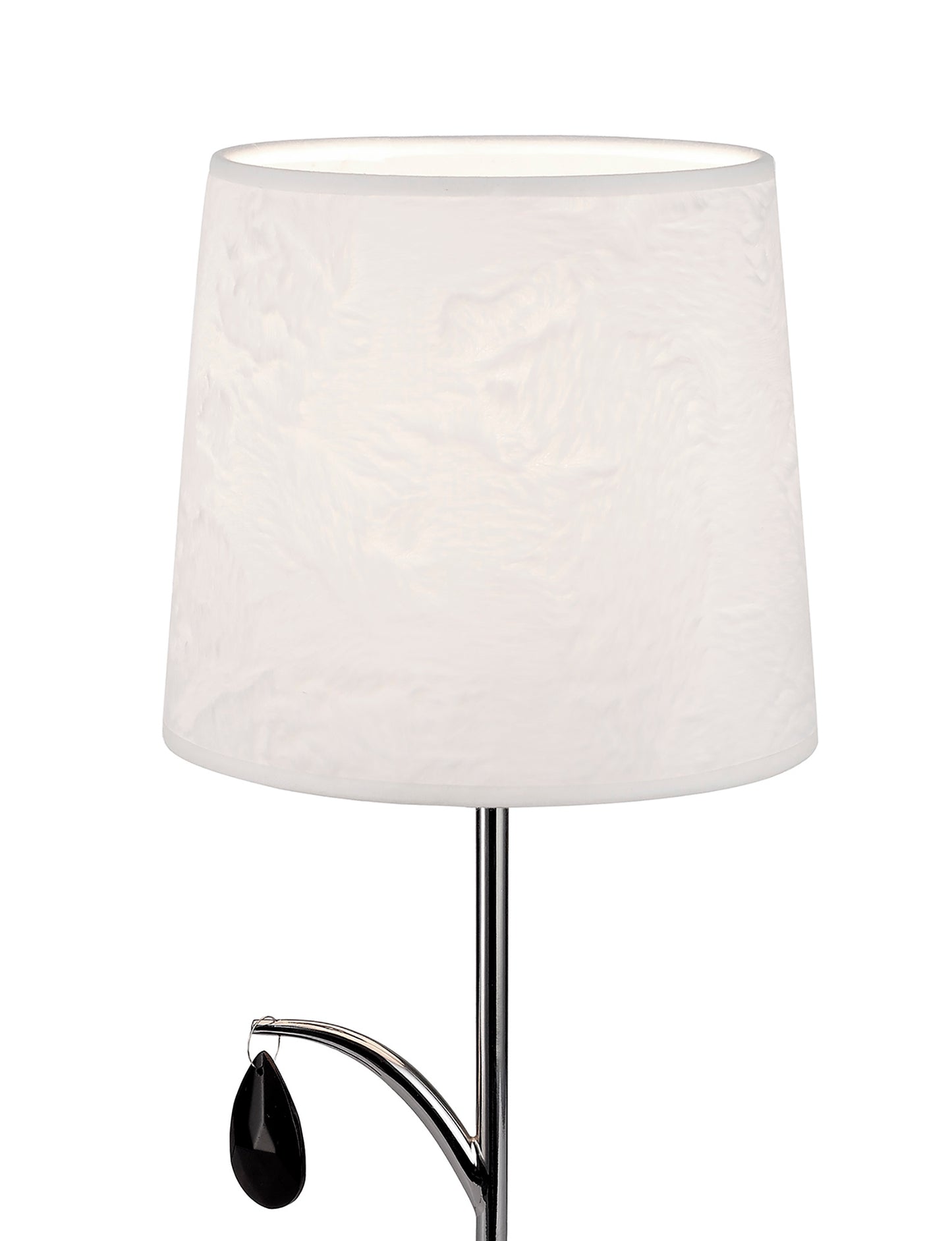 Andrea Table Lamp 45cm, 1 x E14 (Max 20W), Polished Chrome, White Shades, Black Crystal Droplets by Mantra