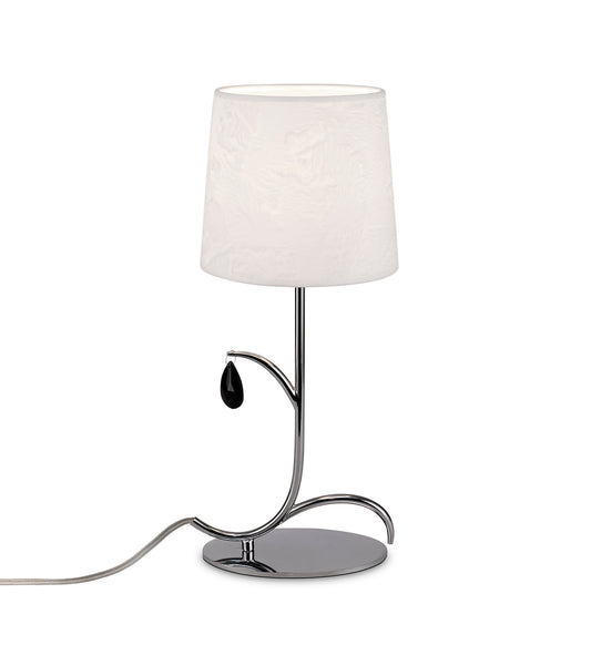 Andrea Table Lamp 45cm, 1 x E14 (Max 20W), Polished Chrome, White Shades, Black Crystal Droplets by Mantra