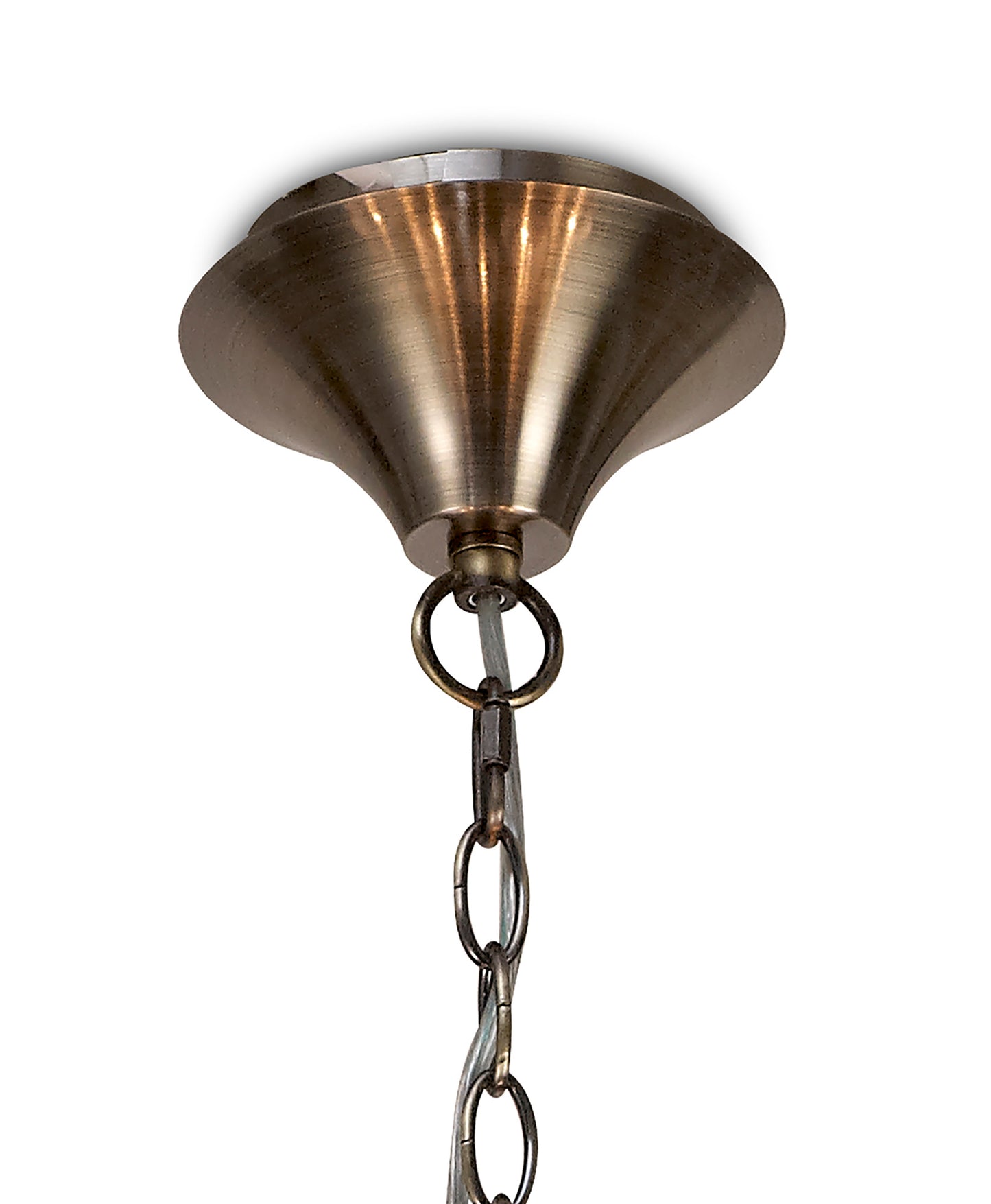 Andrea Pendant 100cm Round, 8 x E14 (Max 20W), Antique Brass, White Shades, White Crystal Droplets by Mantra