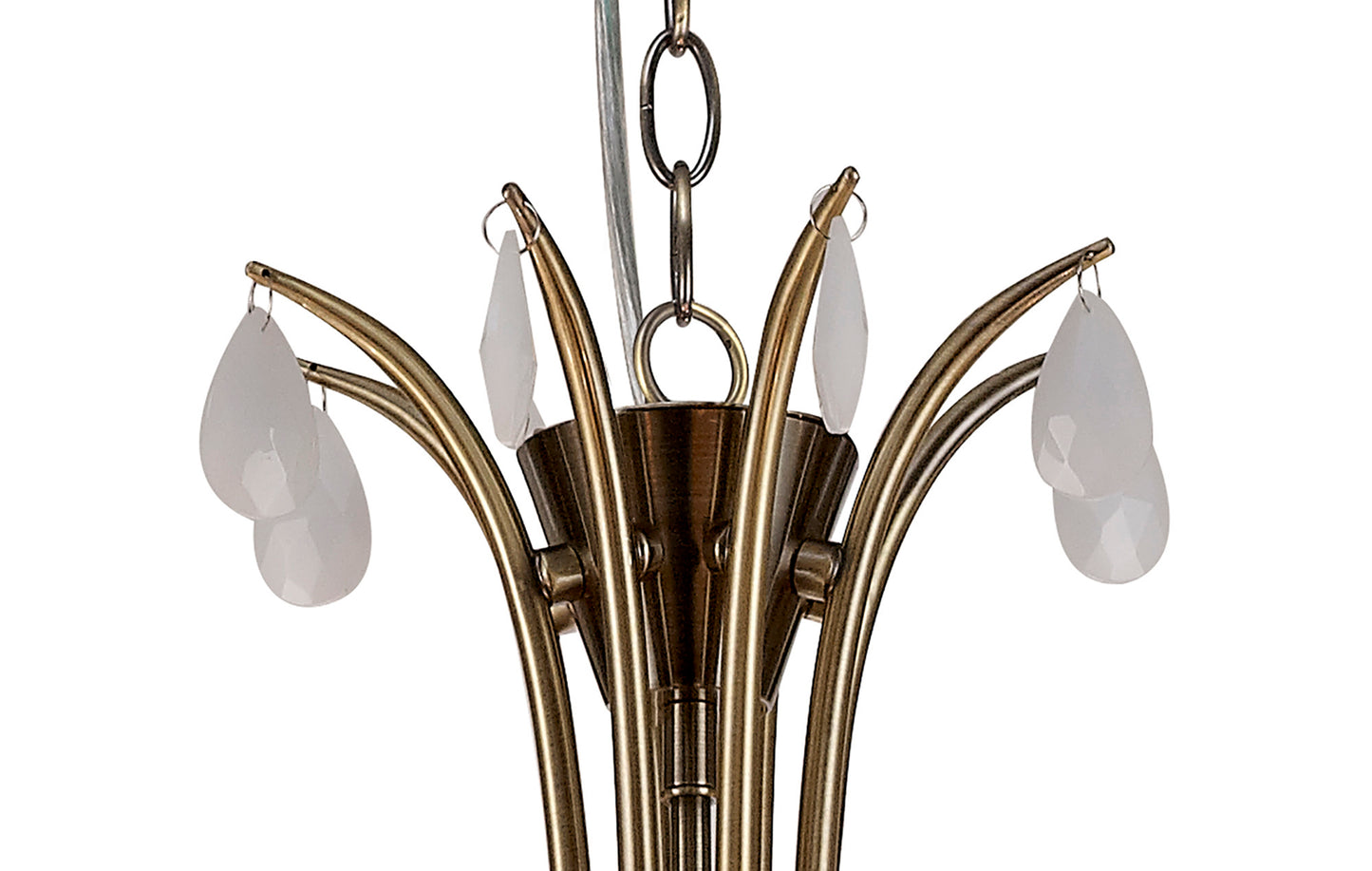 Andrea Pendant 100cm Round, 8 x E14 (Max 20W), Antique Brass, White Shades, White Crystal Droplets by Mantra