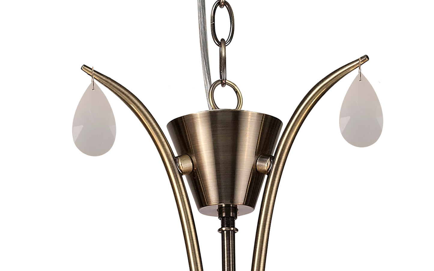 Andrea Pendant 67cm Round, 5 x E14 (Max 20W), Antique Brass, White Shades, White Crystal Droplets by Mantra