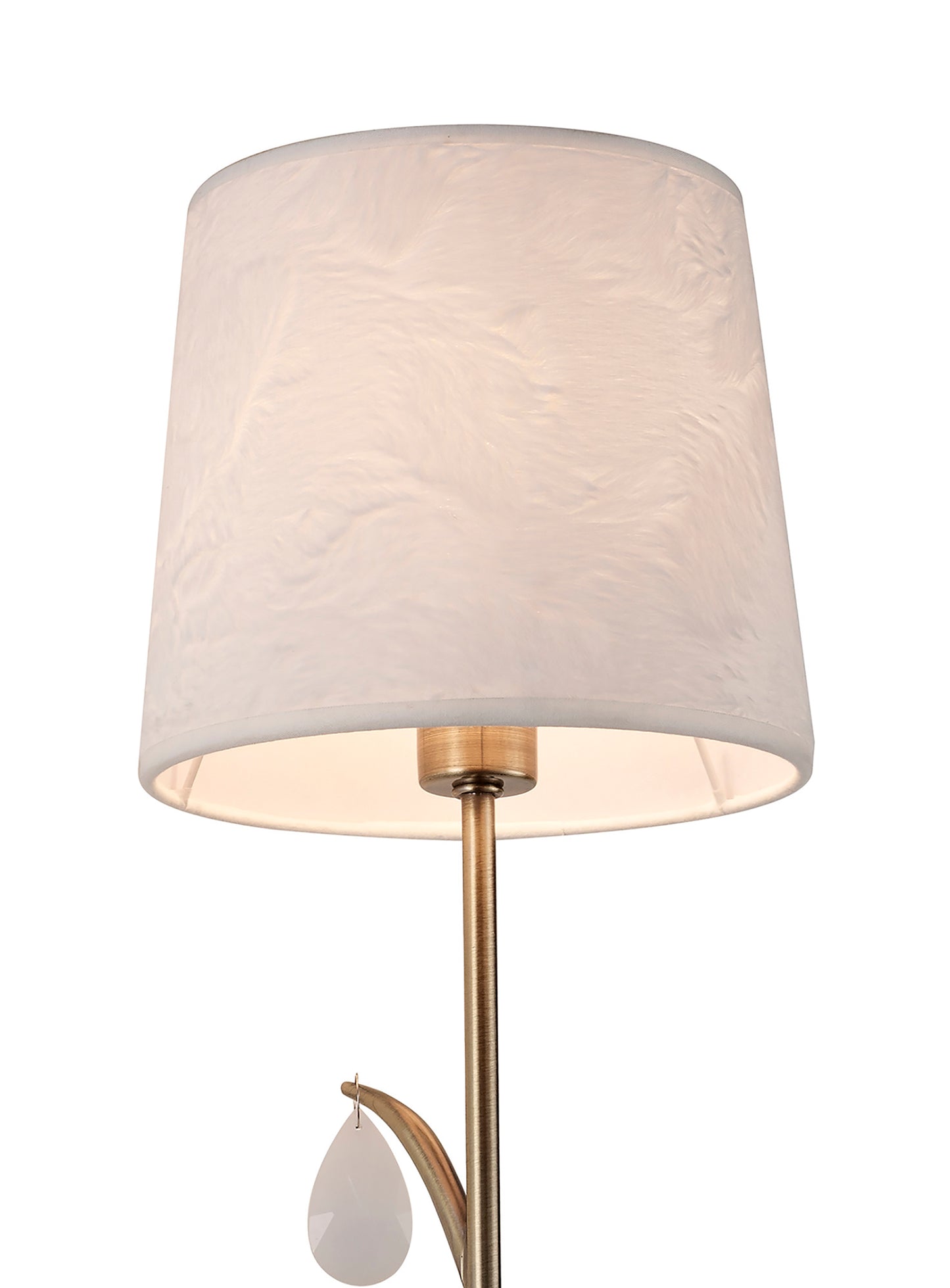 Andrea Wall Light, 1 x E14 (Max 20W), Antique Brass, White Shades, White Crystal Droplets by Mantra