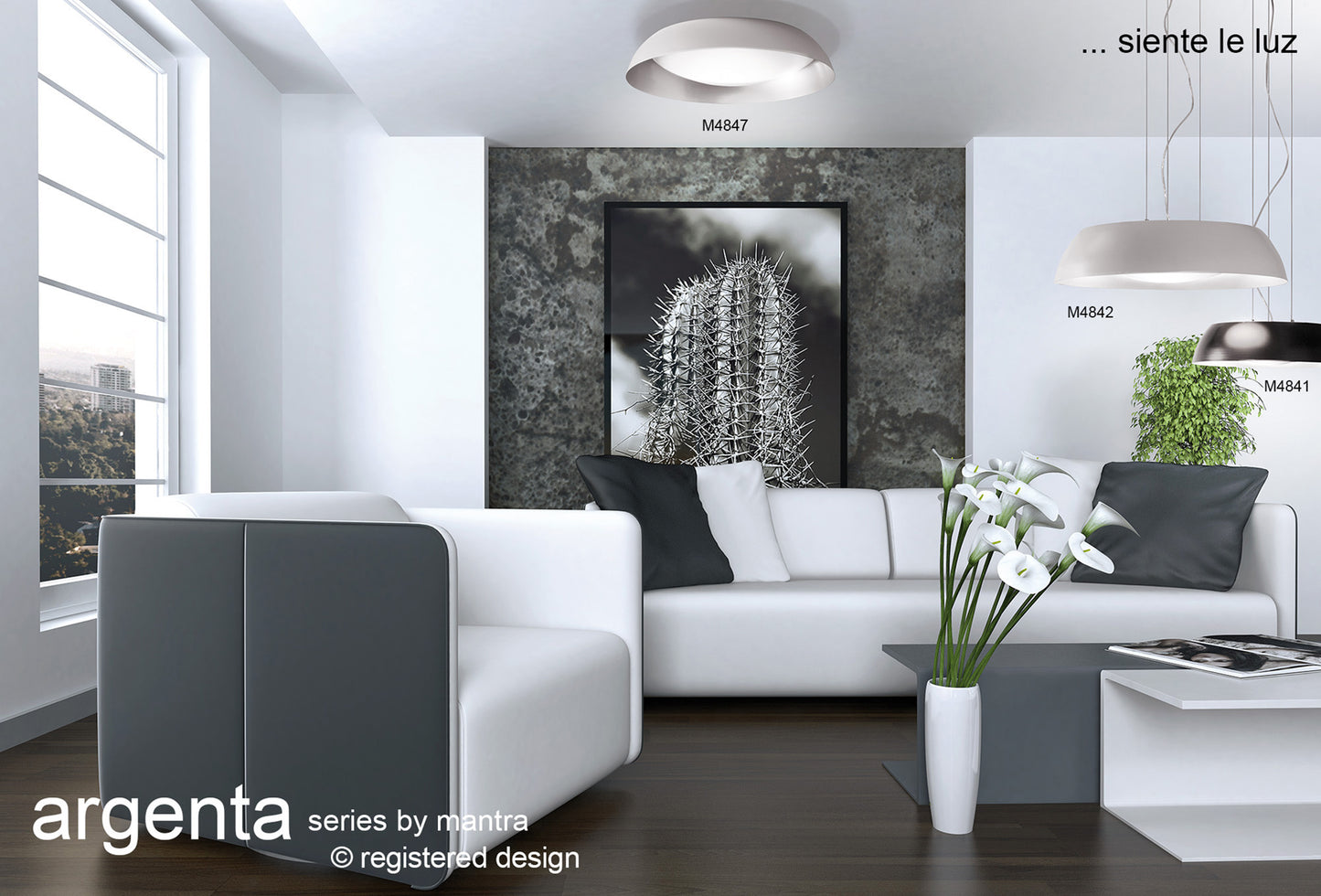 Argenta Flush Ceiling Large 30W LED 3000K, 3000lm, Matt White/Silver/White Acrylic, 3yrs Warranty by Mantra