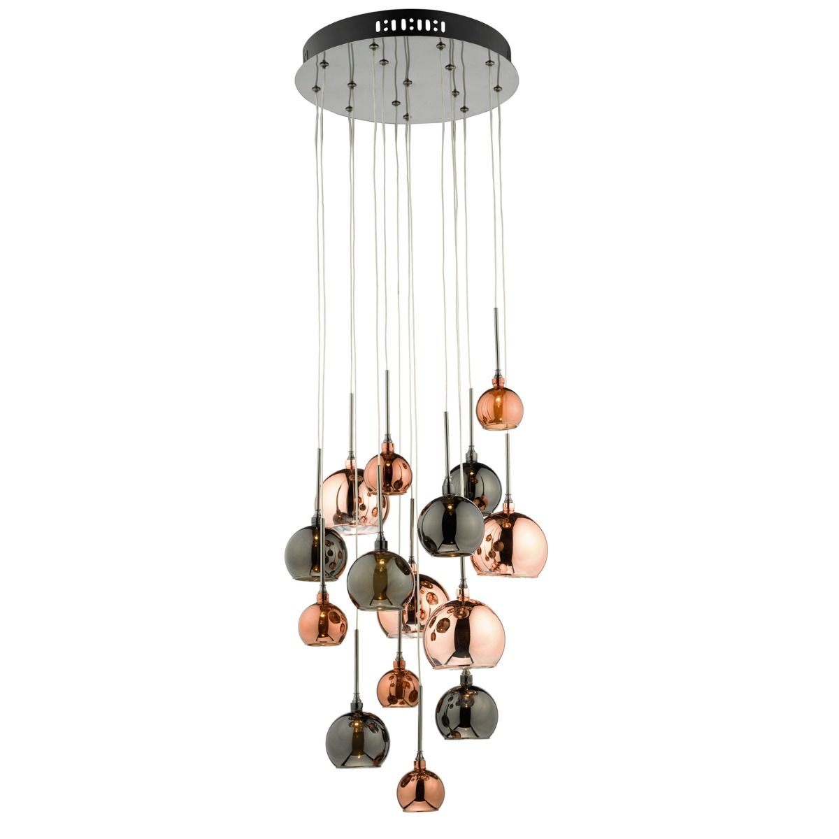 Aurelia 15lt Cluster Pendant Black Chrome & Copper/Bronze Glass