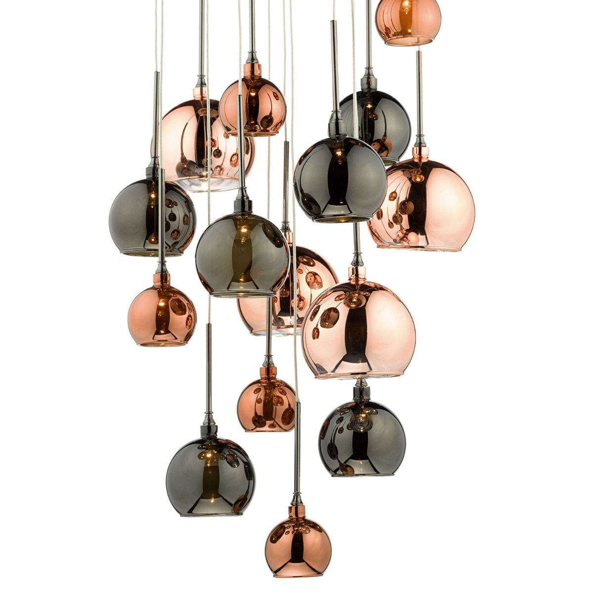 Aurelia 15lt Cluster Pendant Black Chrome & Copper/Bronze Glass