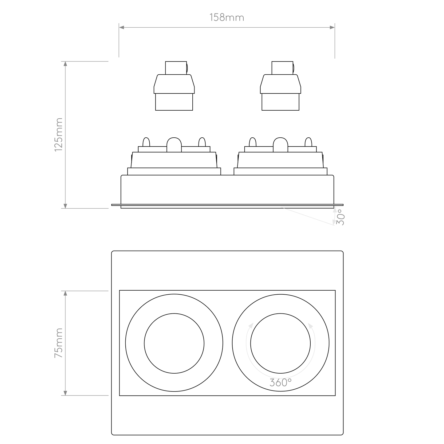Trimless Square Twin Adjustable