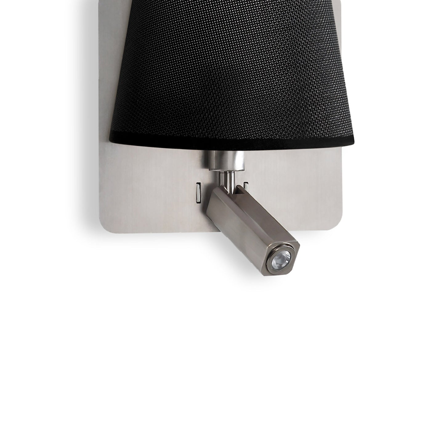 Bahia Wall Lamp With Large Back Plate 1 Light E27 + Reading Light 3W LED With Black Shade Satin Nickel 4000K, 200lm, 3yrs Warranty by Mantra