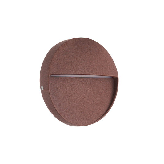 Baker Wall Lamp Small Round, 3W LED, 3000K, 210lm, IP54, Rust Brown, 3yrs Warranty by Mantra