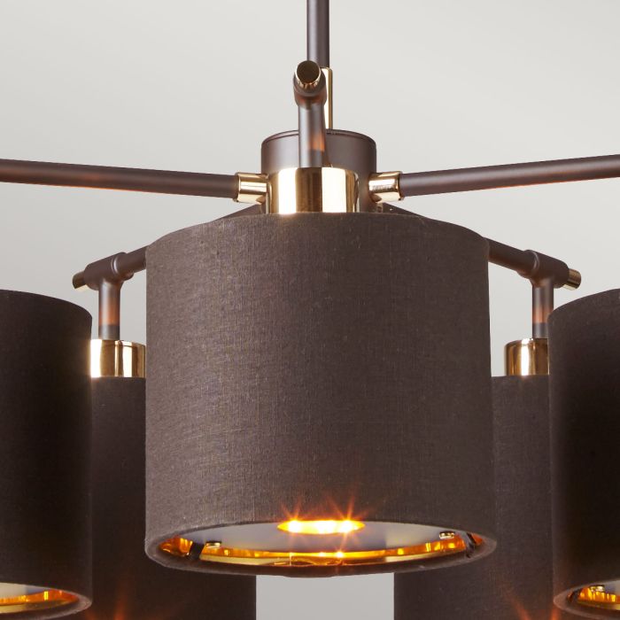 Balance 5 Light Chandelier - Brown / Polished Brass with Brown Shade