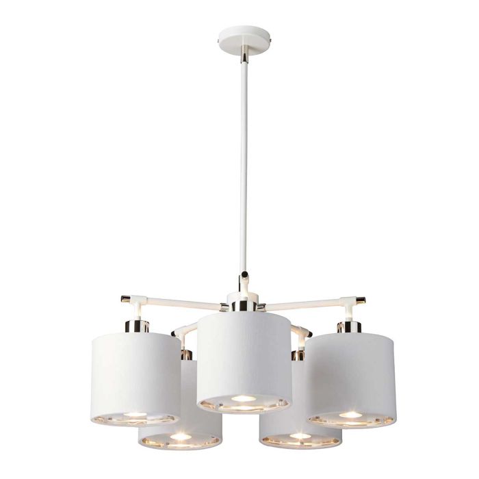 Balance 5 Light Chandelier - White / Polished Nickel with White Shade