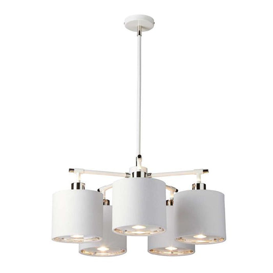 Balance 5 Light Chandelier - White / Polished Nickel with White Shade