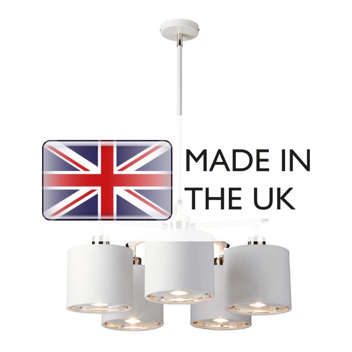 Balance 5 Light Chandelier - White / Polished Nickel with White Shade