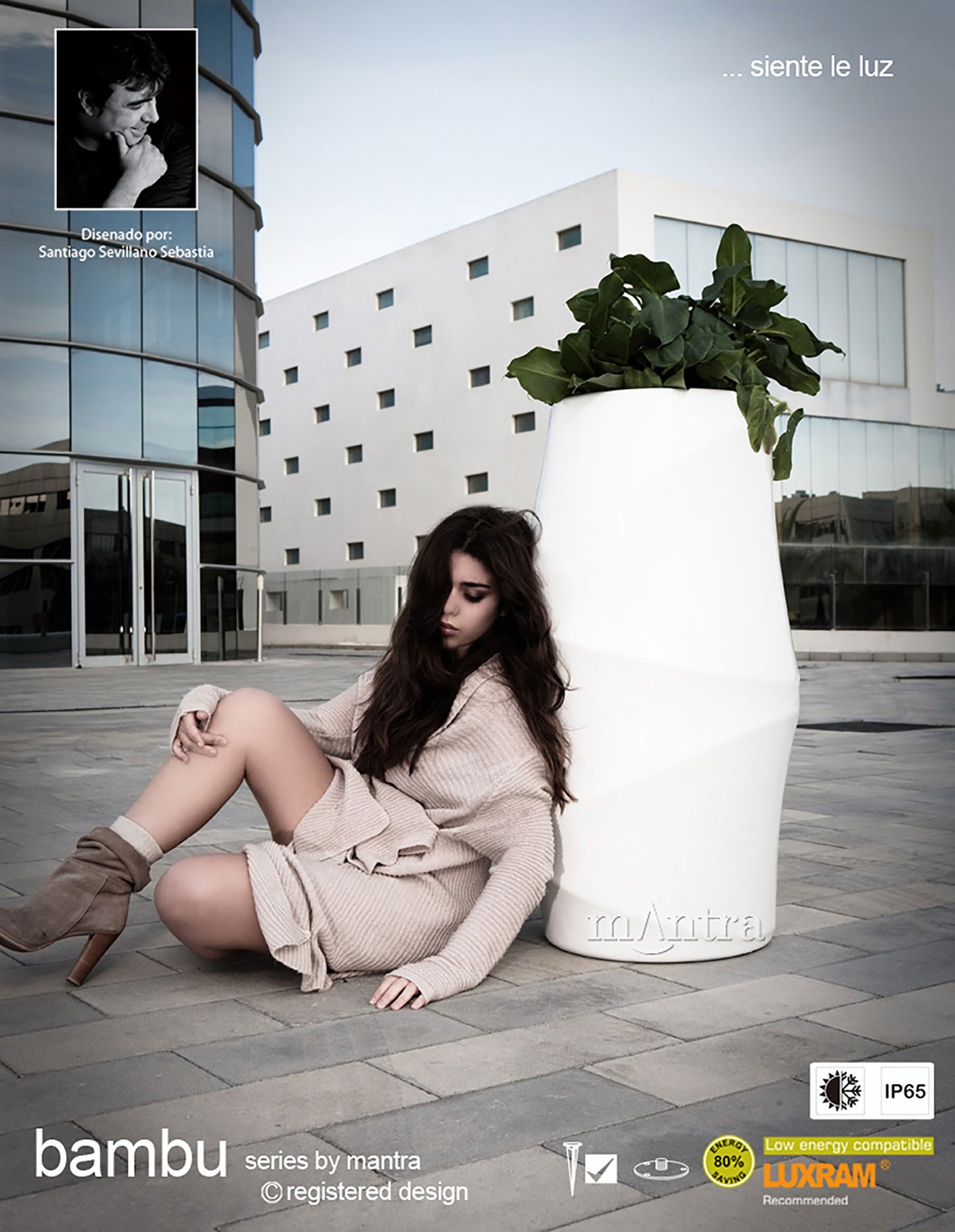 Bambu Tall Pot 2 Light E27 Outdoor IP65, Opal White by Mantra