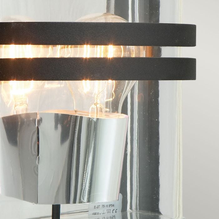 Basel 1 Light Wall Lantern - Black With Clear Glass