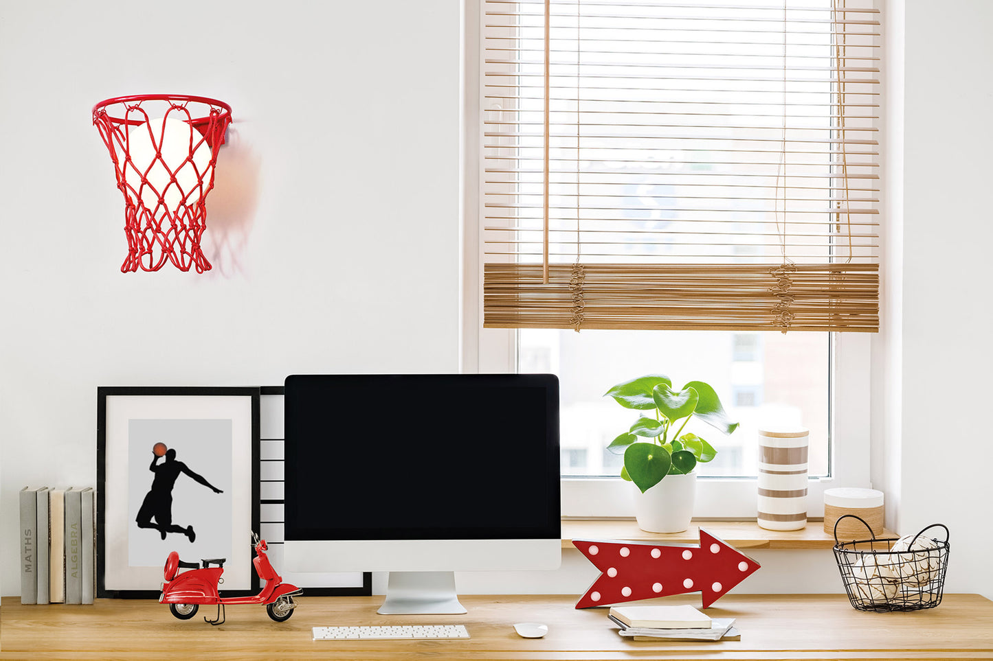 Basketball Wall Lamp, 1 x E27, Matt White by Mantra