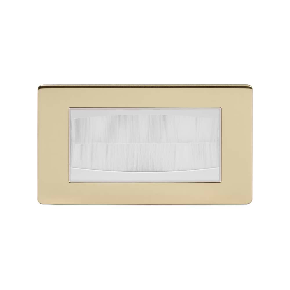 The Savoy Collection Brushed Brass 2 Gang 4 Module Brush Plate Wht Ins Screwless