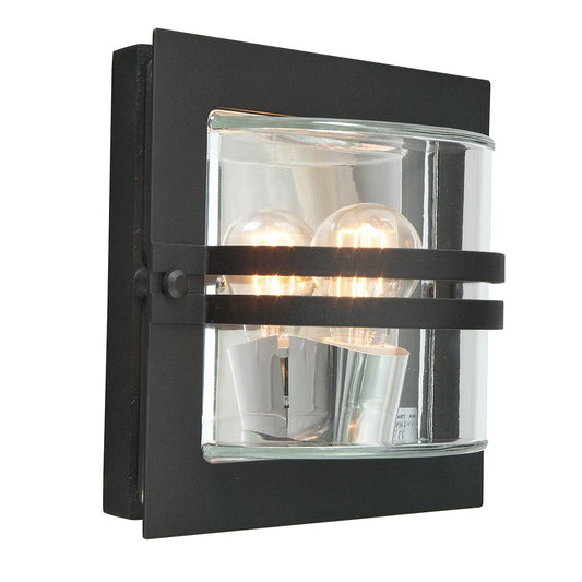 Bern 1 Light Wall Lantern – Black With Clear Glass