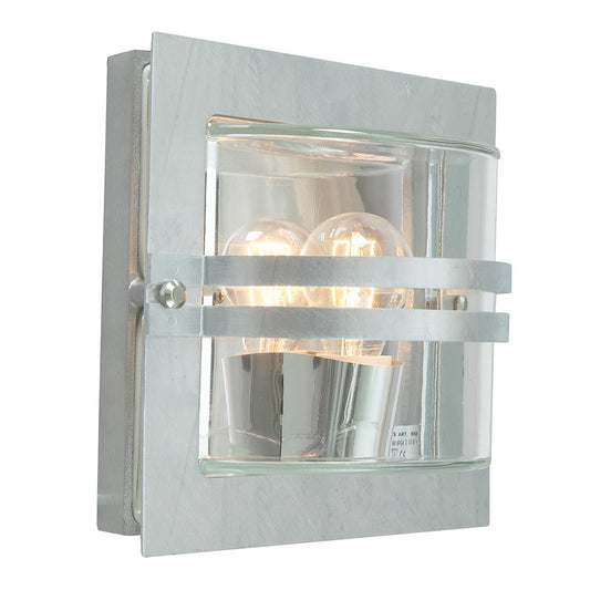 Bern 1 Light Wall Lantern – Galvanised With Clear Glass