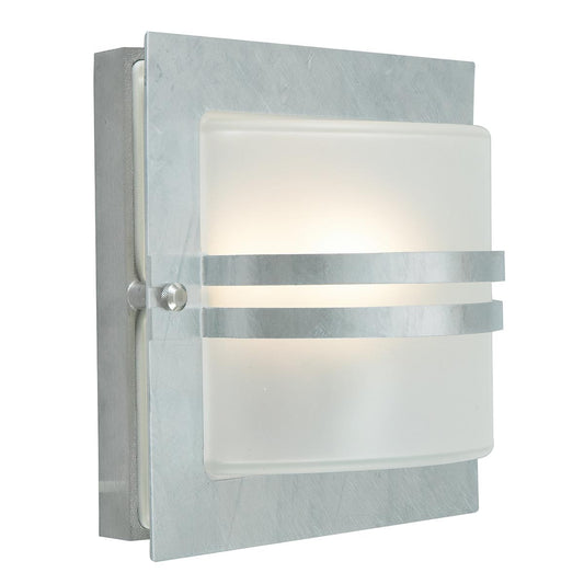 Bern 1 Light Wall Lantern – Galvanised With Frosted Glass