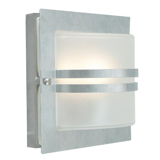 Bern 1 Light Wall Lantern - Galvanised With Frosted Glass
