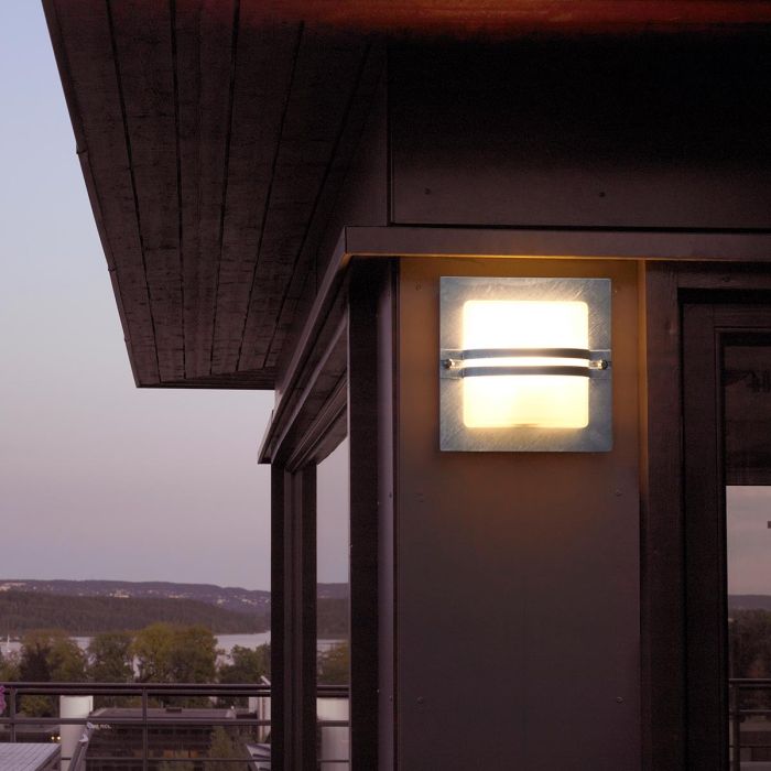 Bern 1 Light Wall Lantern - Galvanised With Frosted Glass