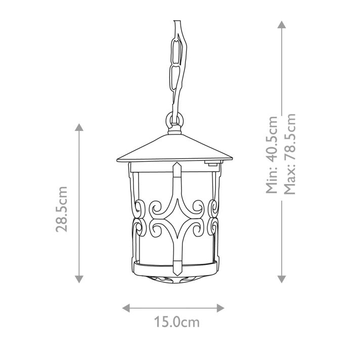 Hereford 1 Light Porch Chain Lantern - Black