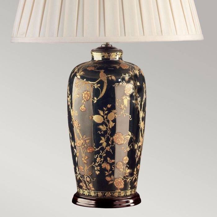 Black Birds 1 Light Table Lamp - Black and Gold with Cream Shade