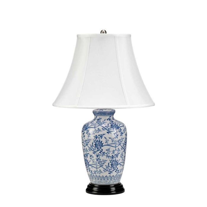 Blue Ginger Jar 1 Light Table Lamp - Blue and White with White Shade